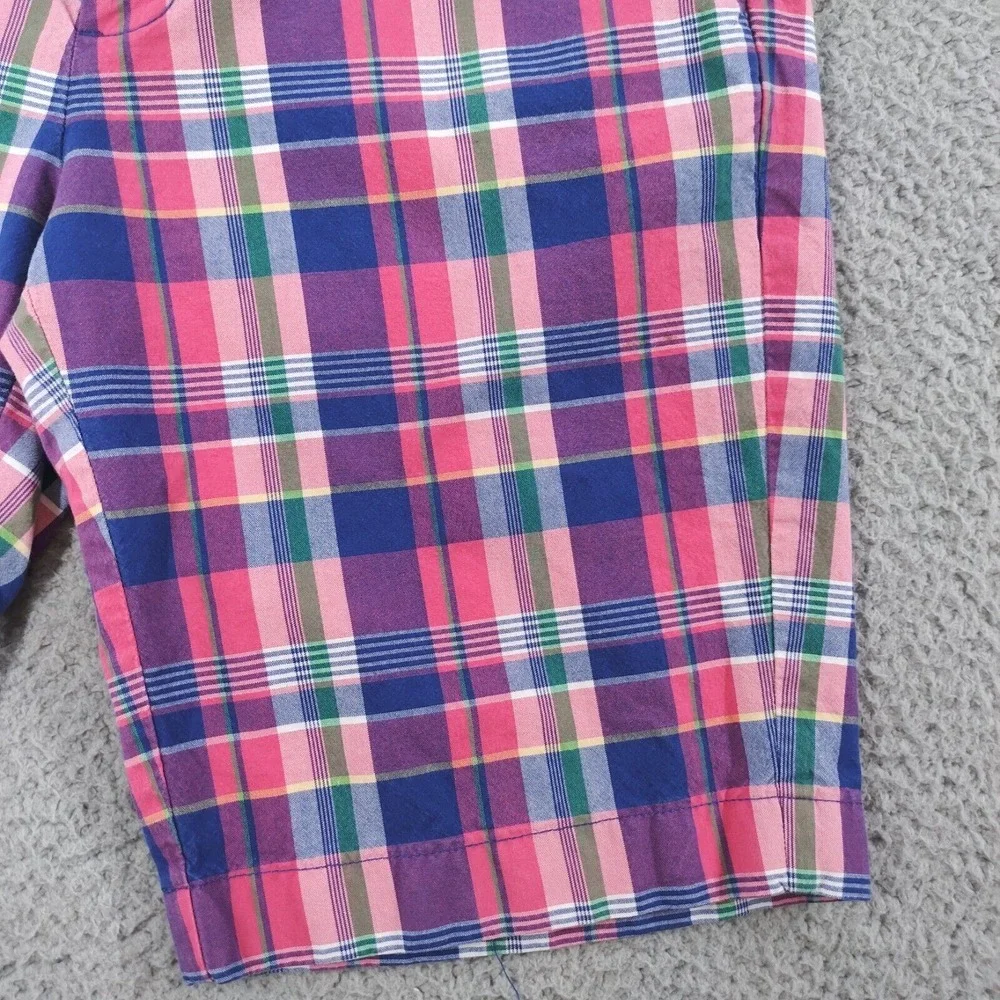 Brooks Brothers Shorts Mens 33 Pink Cotton Plaid Flat Front Slash Pockets Chino
